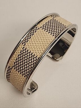 Louis Vuitton Monogram Damier Azur Silver Cuff Bangle Bracelet Unisex